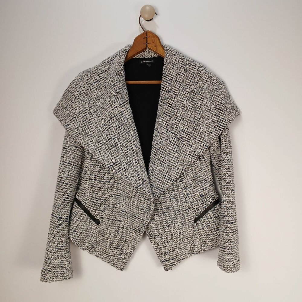 Club Monaco Tweed & Lamb Leather Blazer Womens Size XSmall Luxury Asymetric